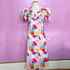 Glamorous Care X Free People Midi Dress Women’s 6 Abstract Print Puff Shoulder